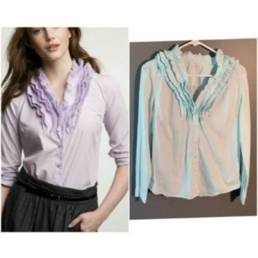 J Crew Elizabeth Ruffle Shirt Button Down Teal